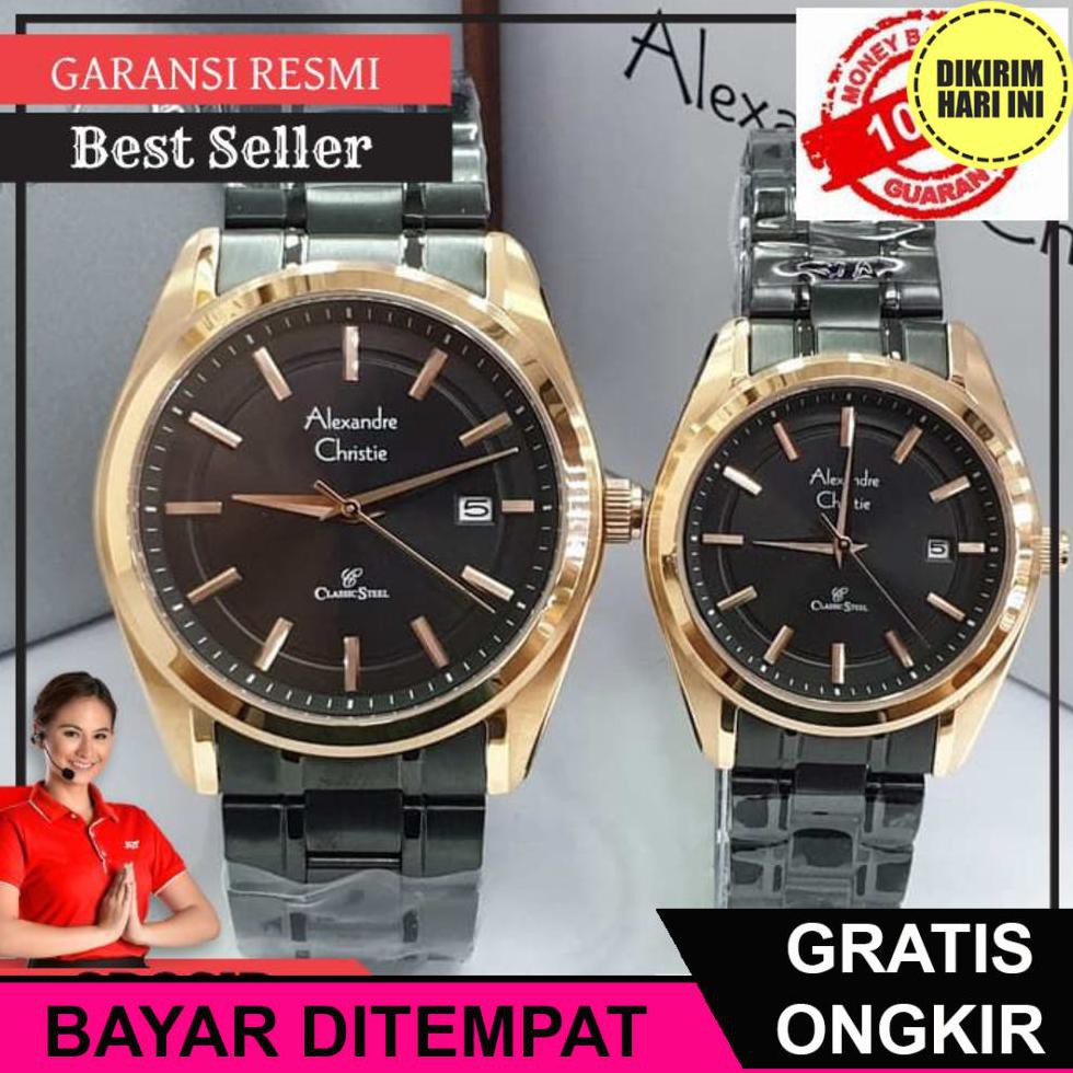 (BAYAR DITEMPAT) OE4164 JAM TANGAN ALEXANDRE CHRISTIE AC 8618 ROSEGOLD BLACK PASANGAN COUPLE