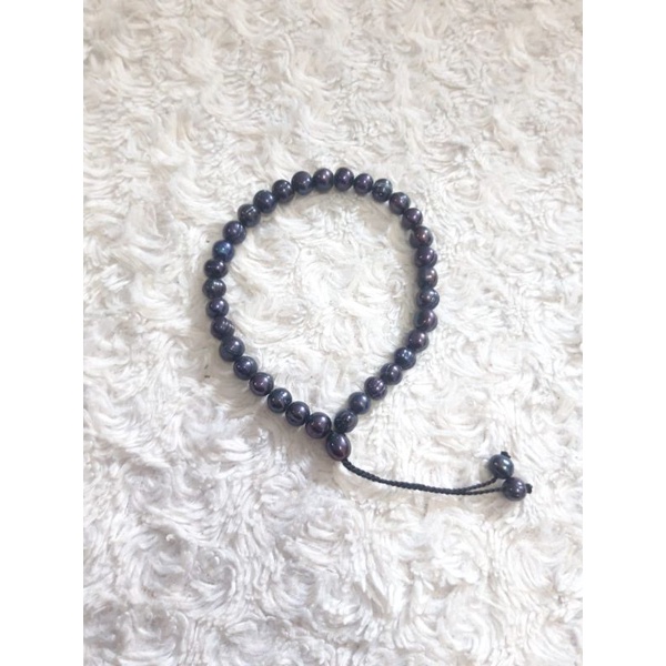 READY SERUT SILVER BERSERTIFIKAT GELANG TASBIH MUTIARA LOMBOK HITAM PEACH