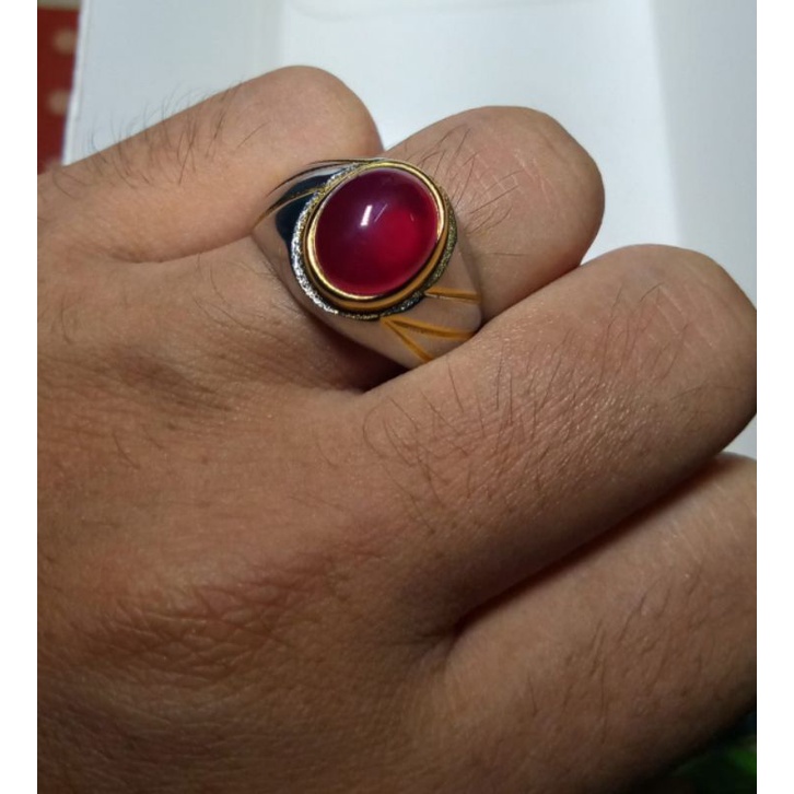 Cincin akik Red baron kristal giwang