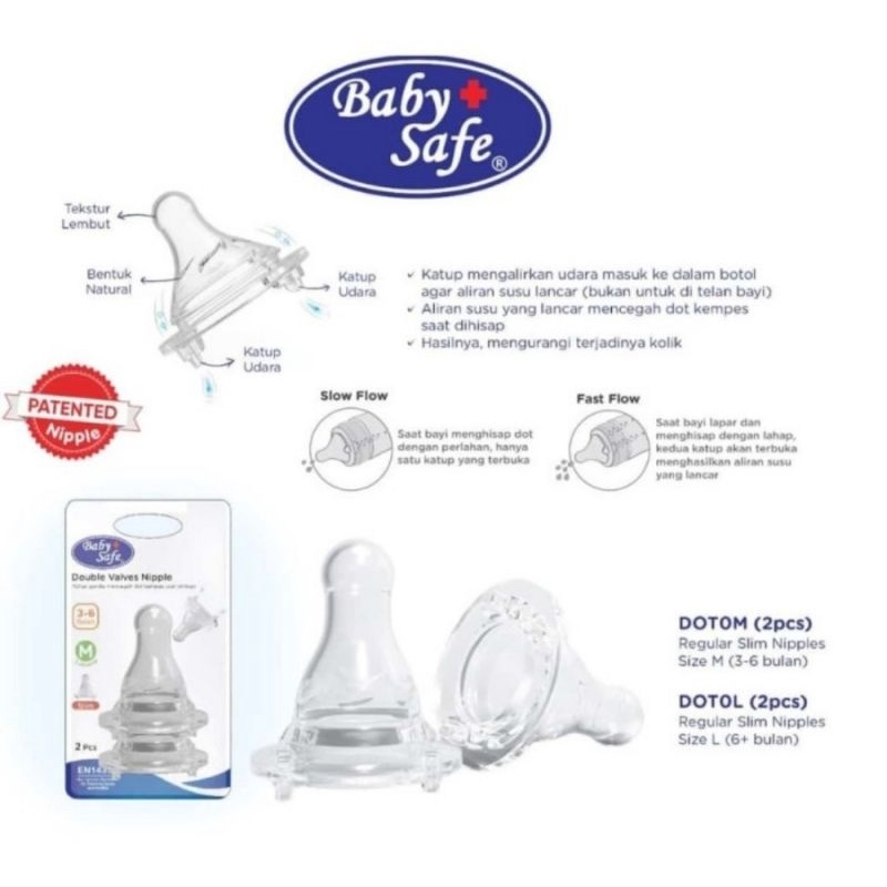 Baby Safe Double Valve Nipple Slim Neck Bottle/Dot Botol Susu Bayi