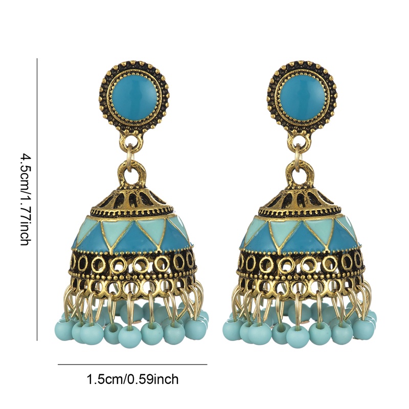 Anting Rumbai Manik-Manik Warna-Warni Bahan Alloy Gaya Etnik Vintage Untuk Wanita