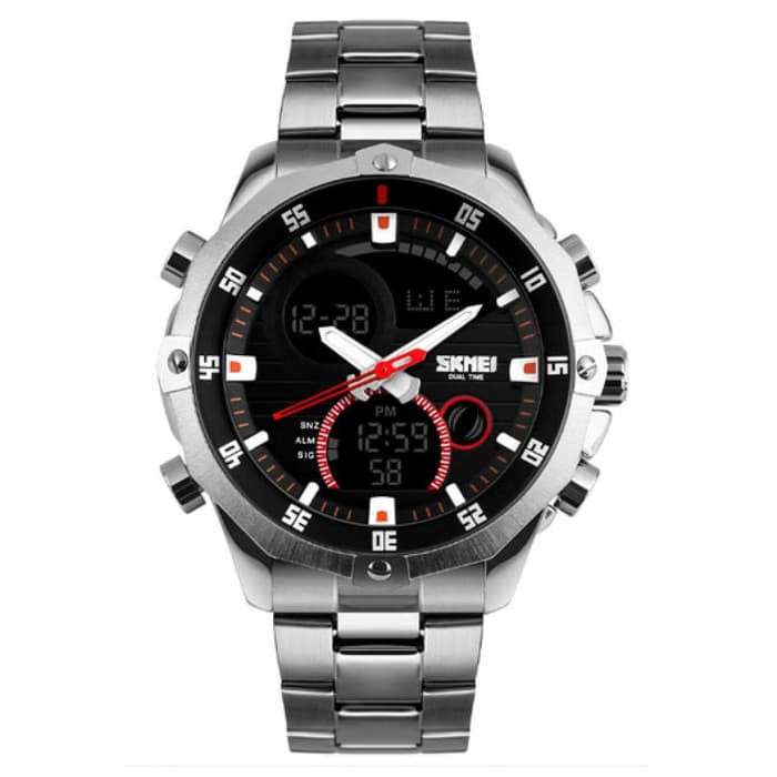 Unik Jam Tangan Skmei Pria Rantai Model Baru Water Resistant 30 Meter   Hitam Diskon