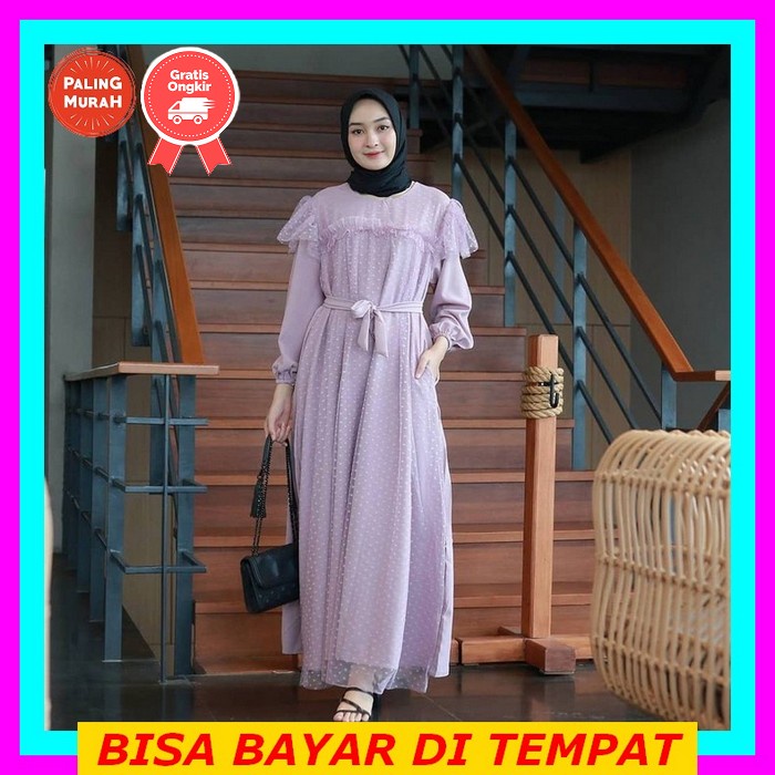 Terlaris Gamis Tulle Dress Maxy Tile Mutiara Sakura | Gamis Remaja Wanita Modern Syar'I Muslimah Mod