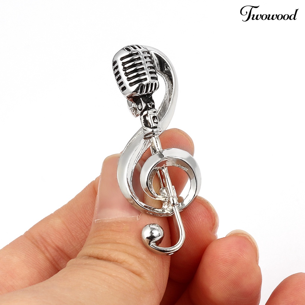 Twowood Microphone Brooch Solid Exquisite Alloy Golden Silver Color Music Note Brooches for Party