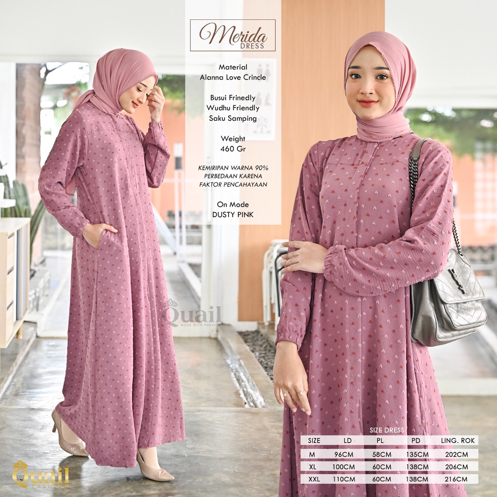 MERIDA DRESS Gamis Simpel Quail Hijab Bahan alana love crincle Ori Murah