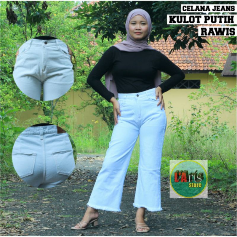CELANA JEANS WANITA/BOYFRIEND KULOT RAWIS PUTIH