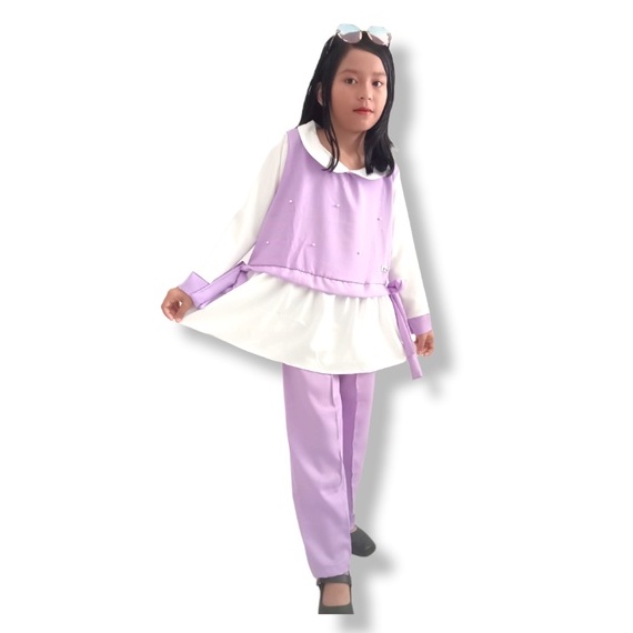 Baju Muslim Anak Perempuan Set Baju Kerah Mutiara Murah Usia 1-12 Tahun