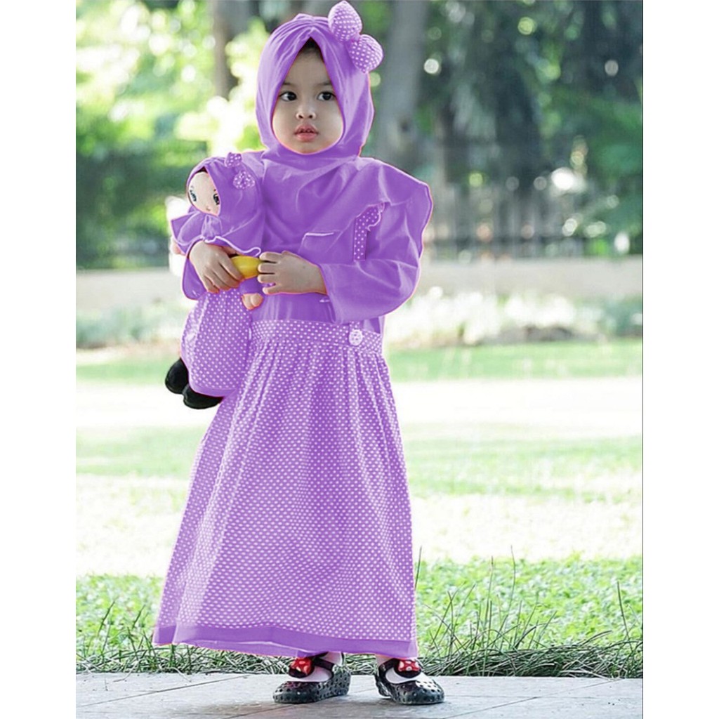 Set Gina polka Kids Teen/fashion anak perempuan/syari anak perempuan/baju anak cewe/gamis anak cewe
