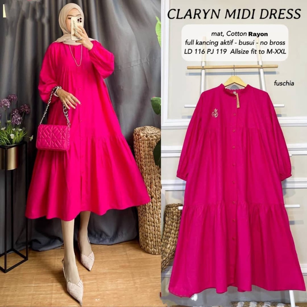 Baju CLARYN MIDI DRESS BL Bahan KATUN RAYON Gamis Maxi Wanita Terbaru 2021 Maxy Dress Muslim Terbaru Dress Gaun Dewasa Gamis Syari