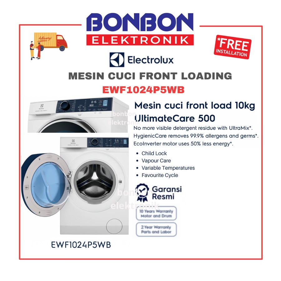 Electrolux Mesin Cuci Front Loading 10KG EWF1024P5WB UltimateCare 500