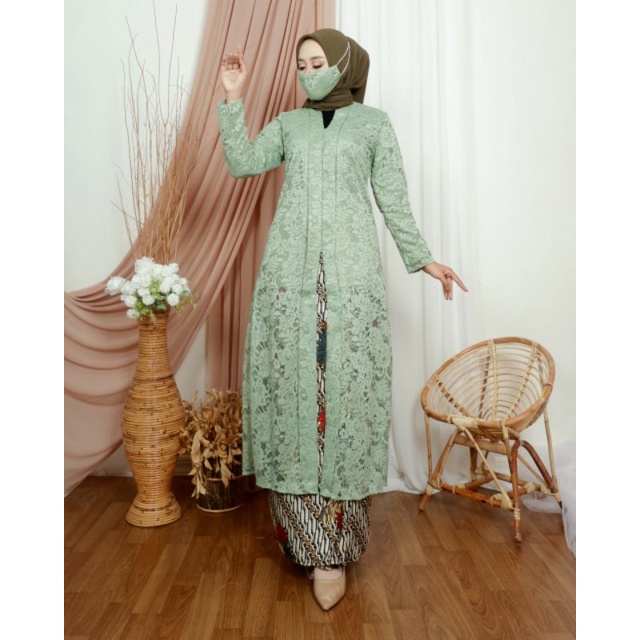 Setelan Kebaya Brukat Ainun / Kebaya Brukat / Kebaya Kancing Depan / Kebaya Modern / Kebaya Kartini