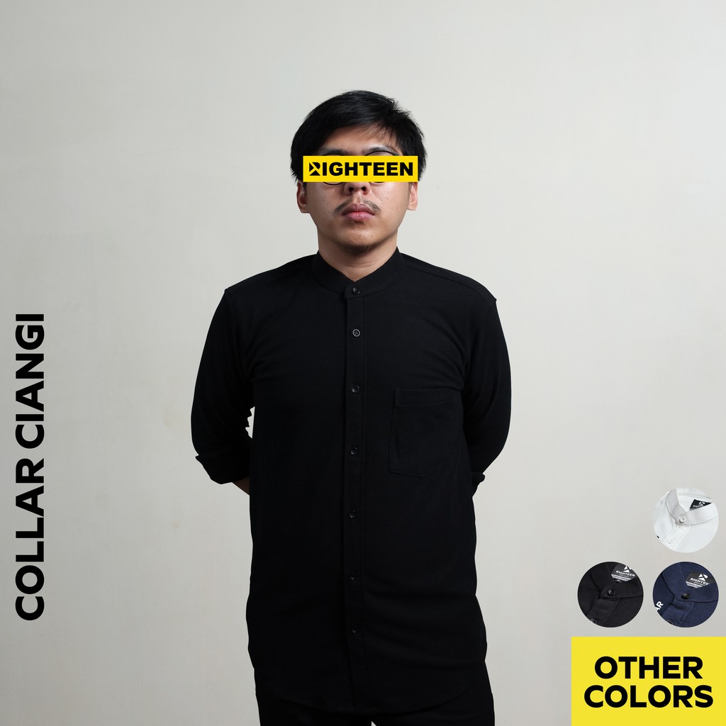 Righteen Kemeja Koko Pique Black Ciangi Pria Polo Lengan Panjang | Shanghai | Hitam