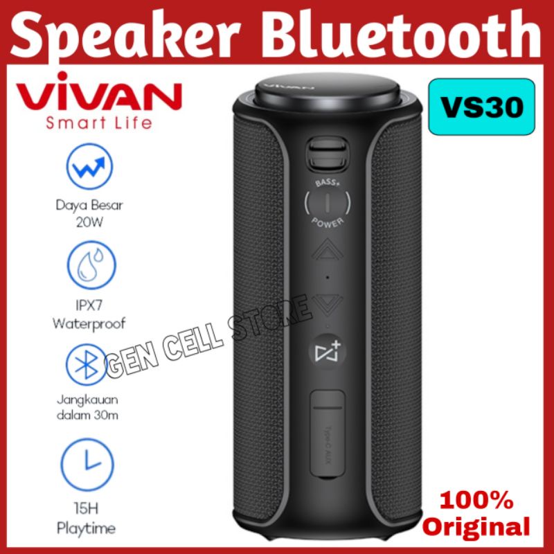 Speaker Bluetooth VIVAN VS30 Portable Subwoofer 20W Bass+ IPX7 Waterproof