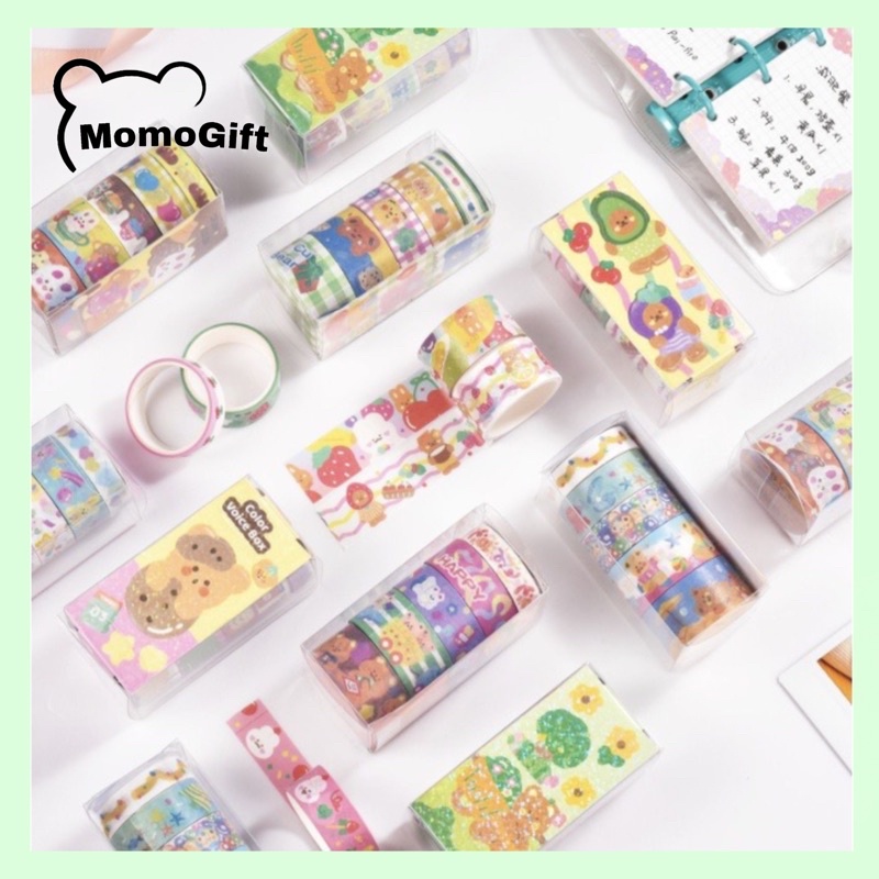 

Masking Tape Washitape Cartoon Set Rabbit dan Bear 1 Box isi 5 pcs WT06