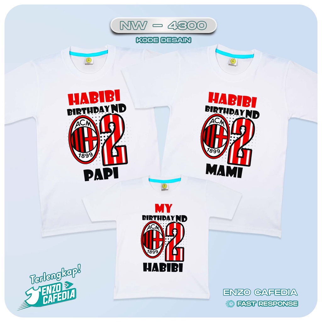 Baju Couple Keluarga | Kaos Family Ulang Tahun | Kaos Tema Klub Bola AC Milan NW 4300 | Gratis Custo