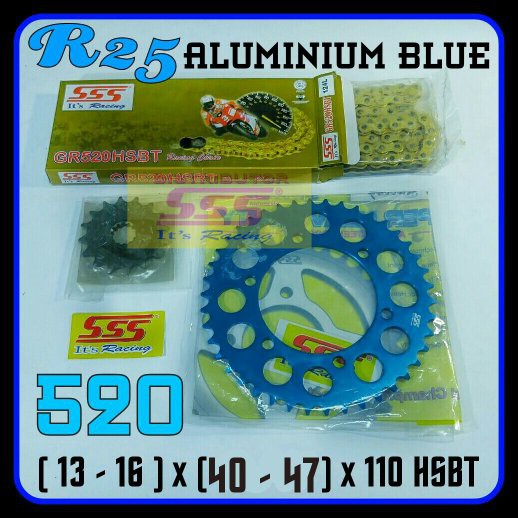 BEST SELLER R25 : GEARSET / GIRSET / GEAR SET / GIR SET YAMAHA R 25 SSS BLUE ALLOY 520 RANTAI SSS