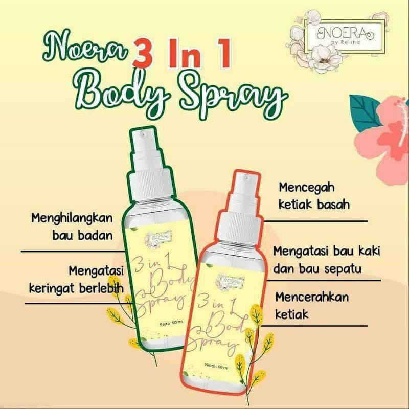 Noera 3 In 1Deo Spray | Natural Deo Spray Penghilang Bau Badan BPOM | Deodorant Spray pencerah ketiak anti bau badan