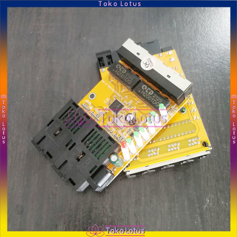 [TERBARU] [BISA COD] PCB Saja atau dengan Adaptor 2F4E Yellow Media Converter 2 Port FO - 4 Port LAN Tanpa BOX