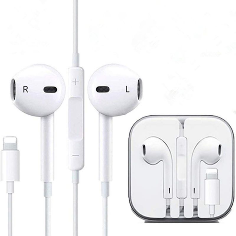 Headset Jack Lightning Bass Stereo 7+ 8+ SE X XS MAX XR 11 PRO MAX Earphone HD Sound (pack Mika)