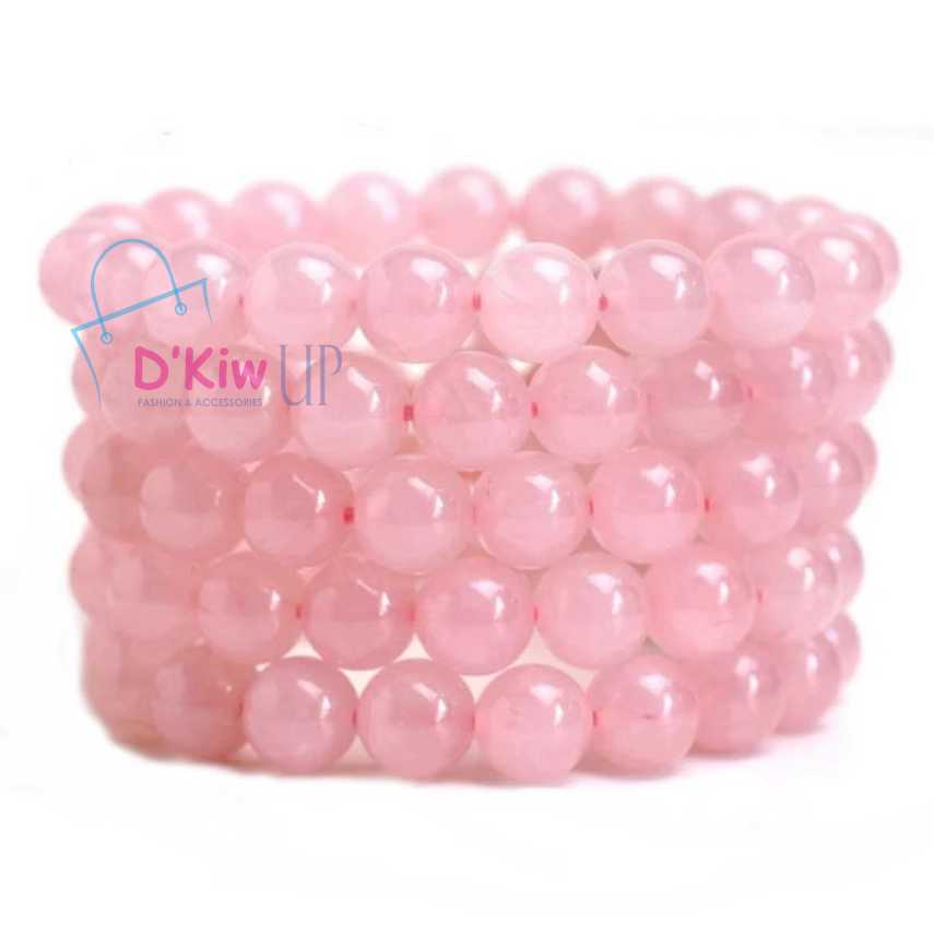 Gelang batu natural rose guartz diameter 8,10 mm