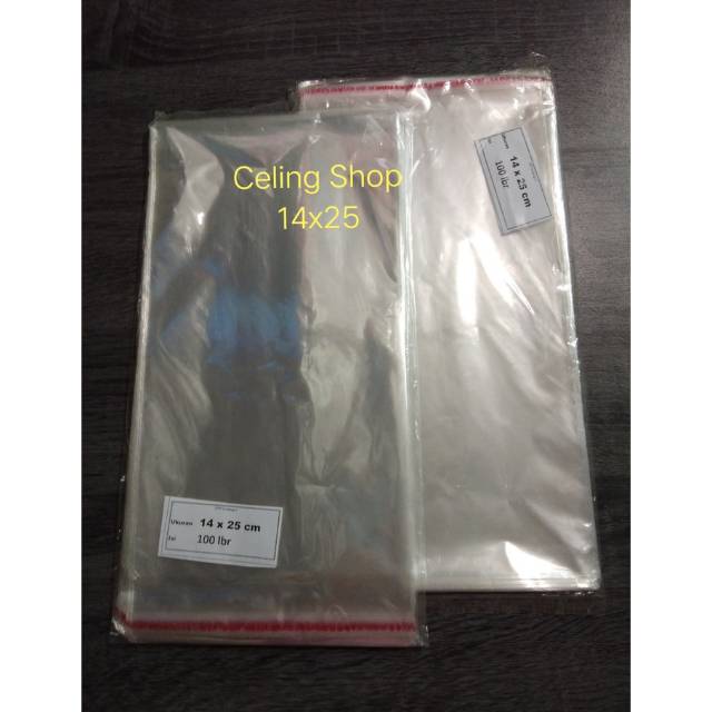 

plastik OPP bening UNDANGAN LEM SEGEL SOUVENIR kue serbaguna 14x25 isi 100lmbr