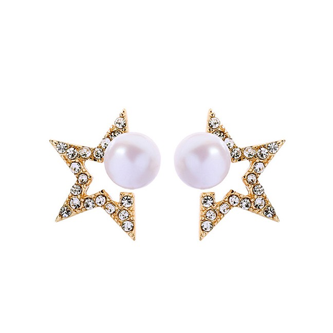 LRC Anting Tusuk Fashion Gold S925 Silver Pin Star Pearl Stud Earrings F63XXX