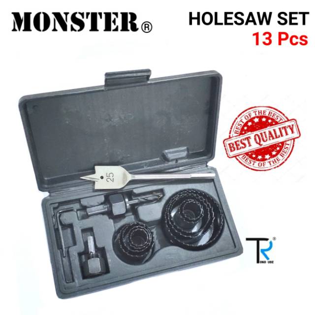 Mata Bor Hole Saw 13 Pcs Pelubang Kayu Plastik MONSTER Original