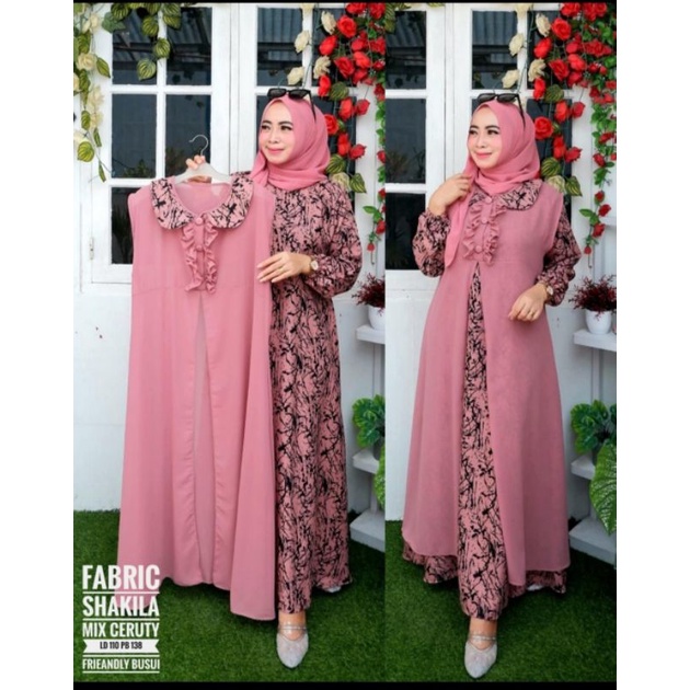 Izdihar Shop_Gamis + Auter Motif Akar All Size