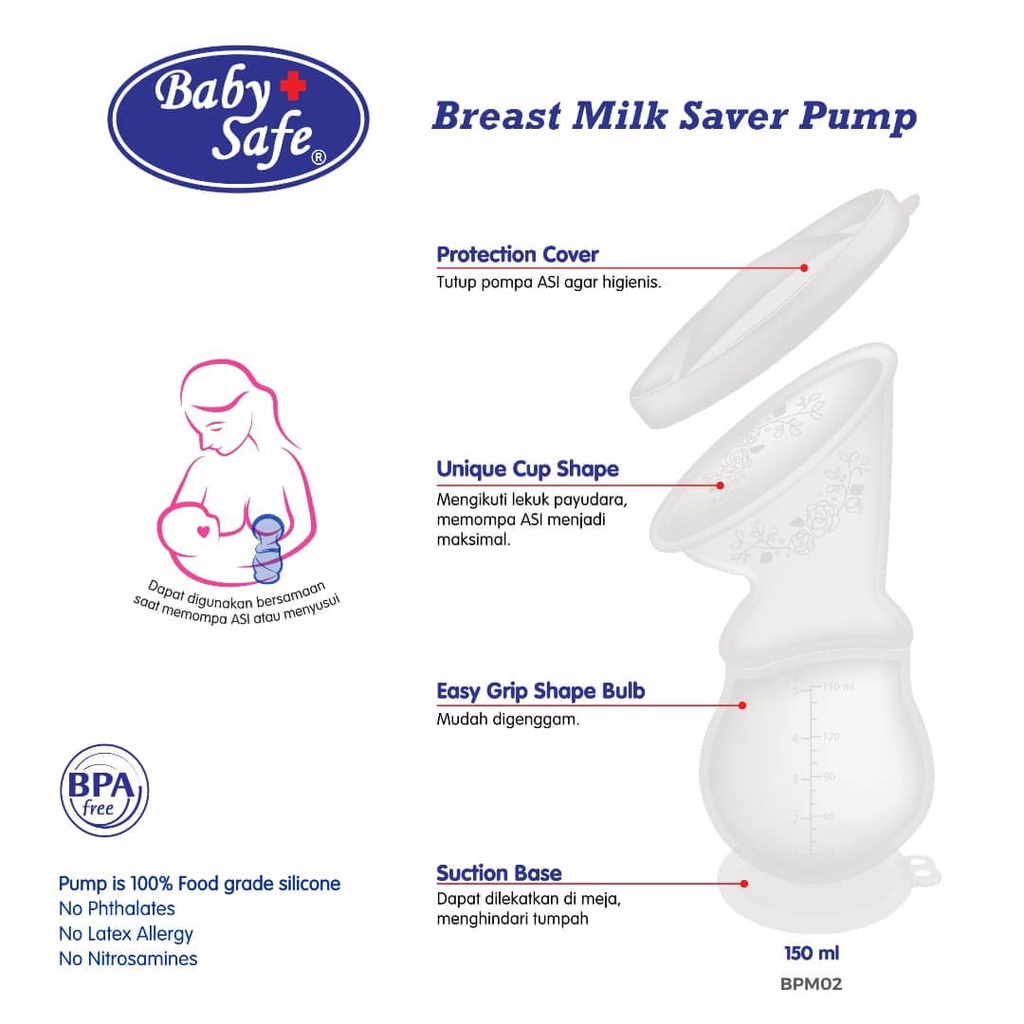 Baby Safe Breast milk saver pump Pompa Asi Manual berbahan Silicone breast pump Babysafe BPM02 150ml