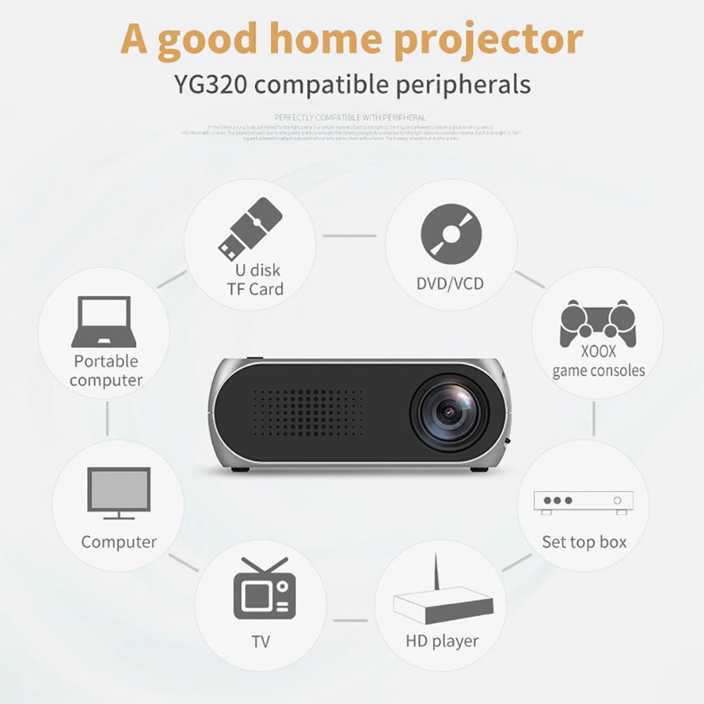 AKN88 - YG320 Mini Portable Projector 600 Lumens Support 1080P