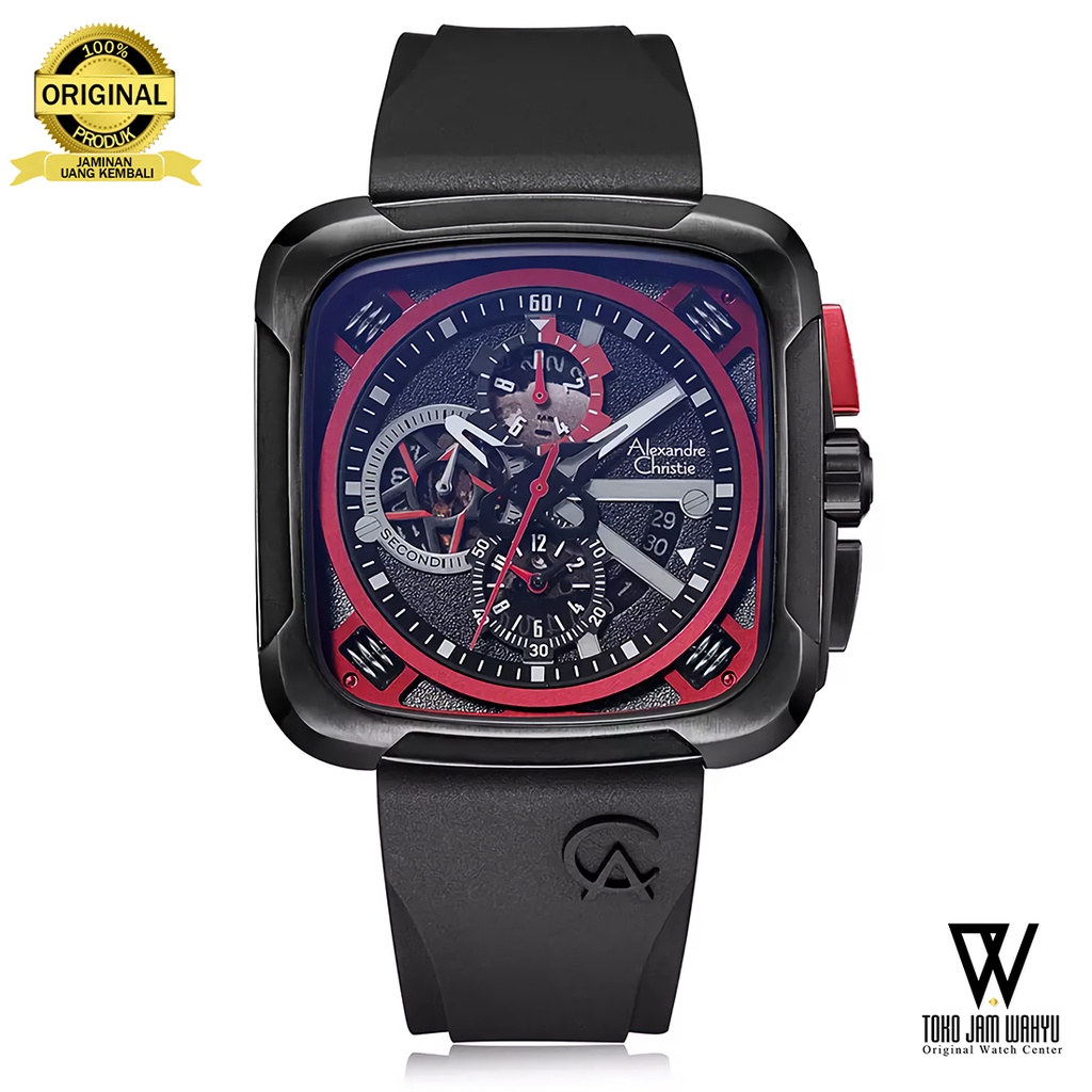 Alexandre Christie 6577 MCRIPREBA - Jam Tangan Pria - Black Red - Rubber Strap