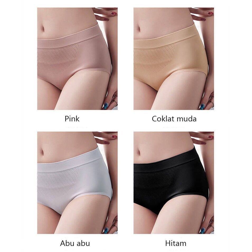 Celana Dalam Wanita Briefs Elastis Seamless Mid Waist Bahan Katun-3