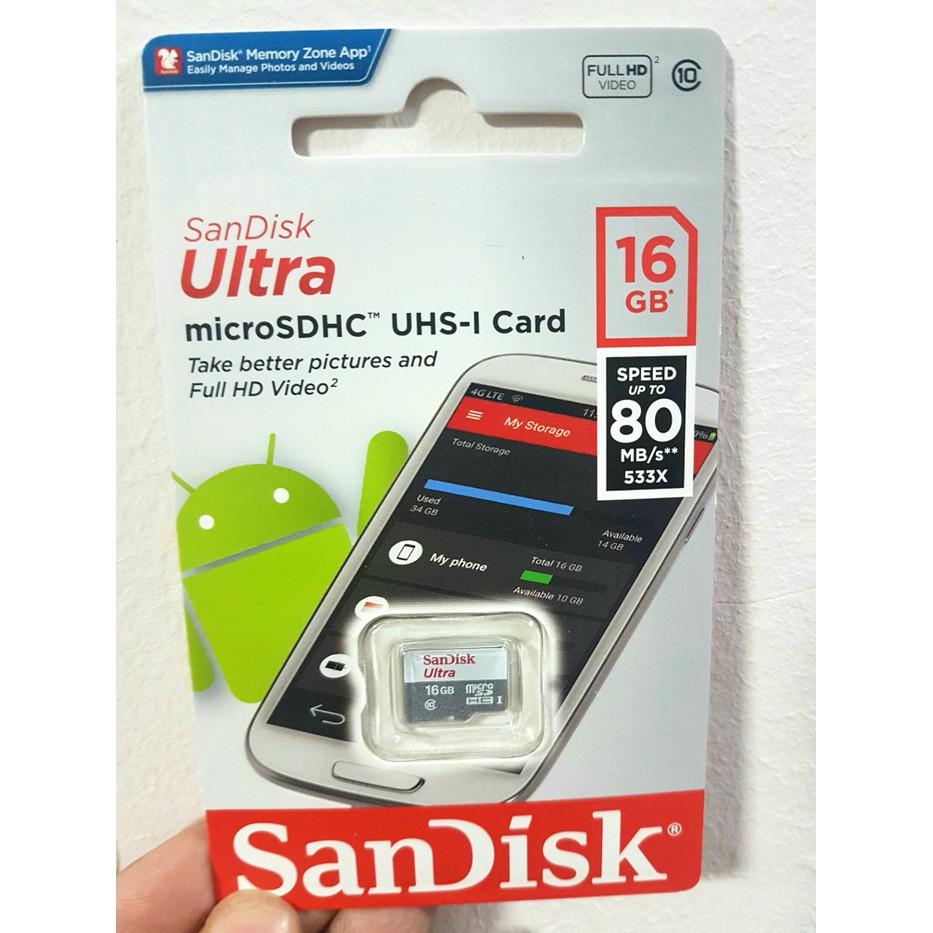 SanDisk Ultra microSDHC Card UHS-I Micro SD Class 10 16GB (80MB/s)