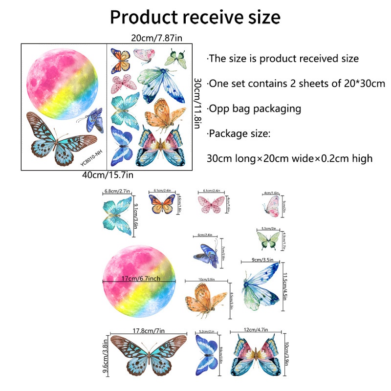 Stiker Dinding Desain Butterfly Moon Luminous Dapat Dilepas Untuk Dekorasi Kamar Tidur Anak