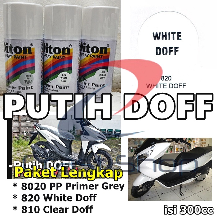 Paket Lengkap Cat Pilox Diton 820 White Doff 300cc Warna Putih Dop Matte Motor Mobil Sepeda