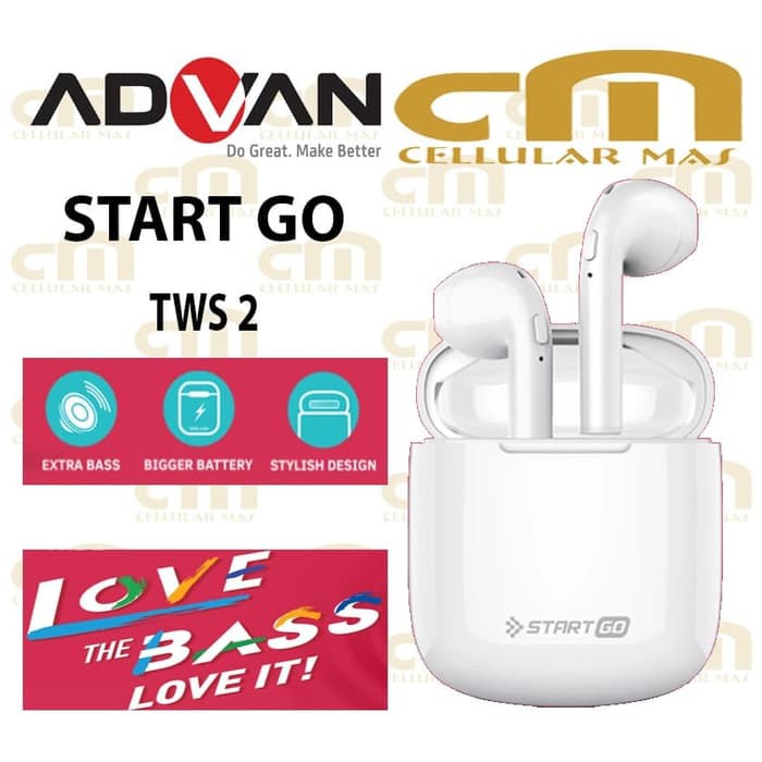 Advan Earphone, Earbuds Start Go TWS 2 Wireless Bluetooh