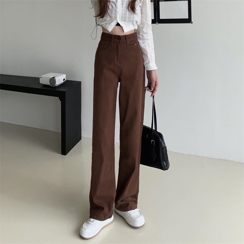JEANS HIGHWAIST IMPORT CELANA PANTS WANITA CEWEK CULLOTE HW BAGGY DENIM BROWN COKLAT MX860
