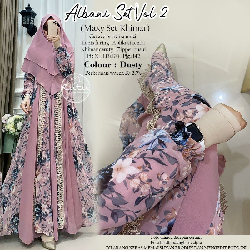 ALBANI SET GAMIS SYARI ORIGINAL RATU CERUTY PRINTING FREE KHIMAR