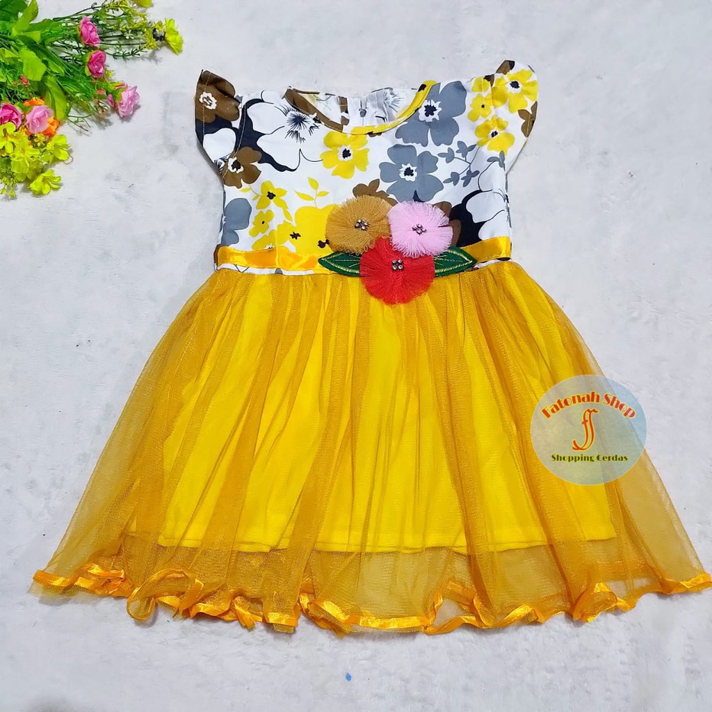 Dress anak 1 2 tahun gaun anak cewek baju perempuan tutu fanta kuning ( dress shaby ver 2 )