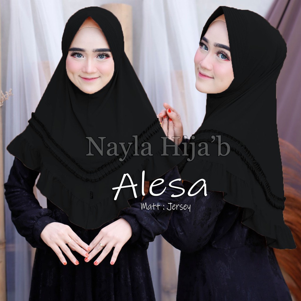 Jilbab Instan terbaru Hijab Bergo Alesa Kerudung Jersey Premium termurah dan terlaris Nayla Hijab-Hitam