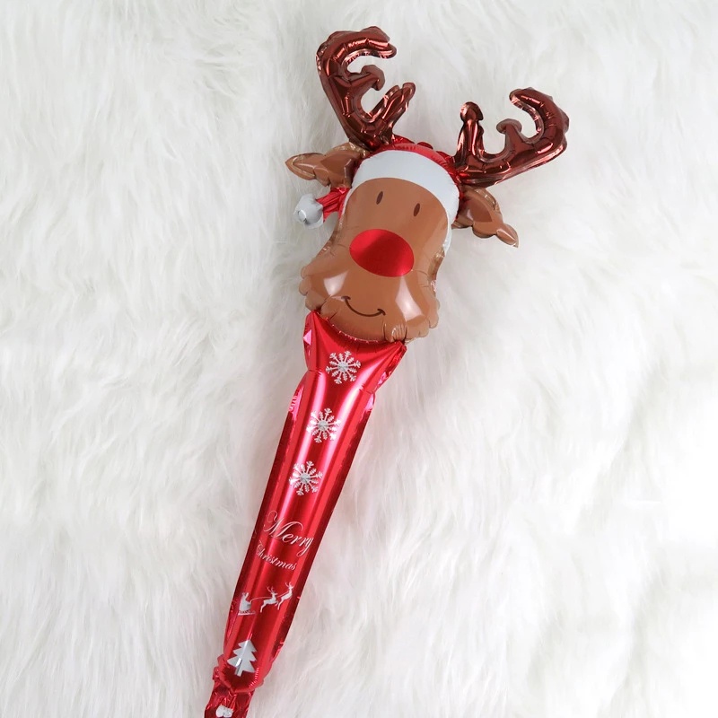 1 Pc Pack 24 Inch Christmas Inflatable Stick / Cane Candy Elk Head Gingerbread Man Snowman Holding Balloon For Home Decor Party Supplies