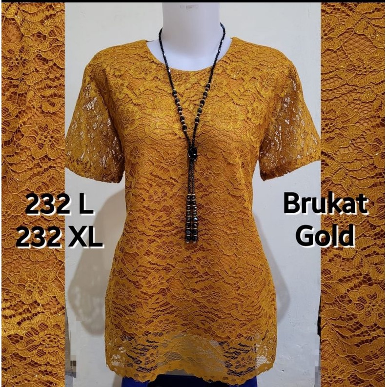 Baju Atasan Blouse Brukat Glitter Khusus Kuning Gold Impor