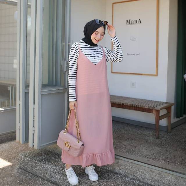 PAKAIAN WANITA - GAINA SET FREE PASHMINA - SETELAN OVERALL