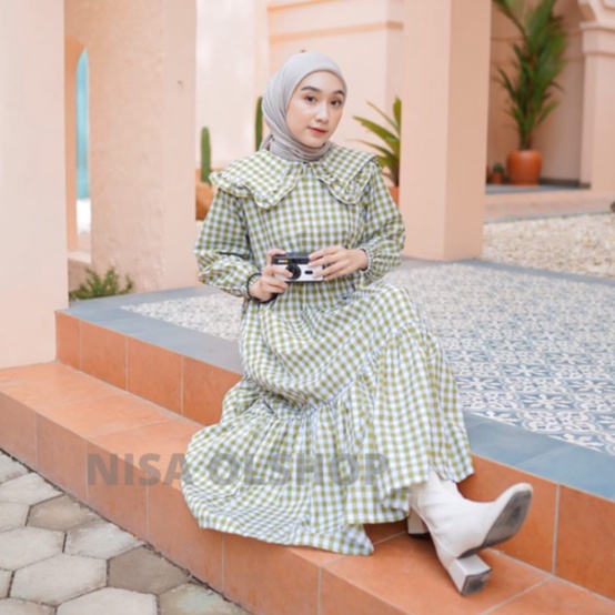 Rara midi dress - gamis remaja - L/XL - gamis kotak kotak - pakaian wanita - bisa cod