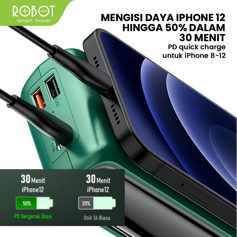 (GA2) PowerBank ROBOT 30000mah RT31 2.4A Dual Input Port Type C &amp; Micro USB 3 Output Original Fast Charging Real Capacity - Garansi Resmi 1 Tahun