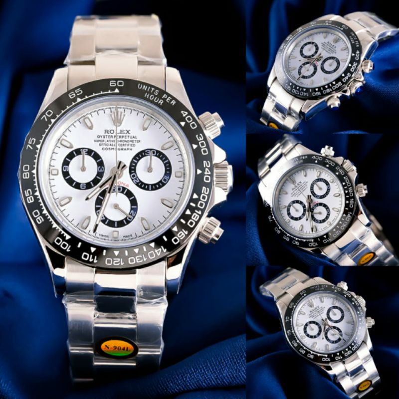 Jam Tangan Pria Merk Rolex Daytona Silver Automatic Swiss Eta
