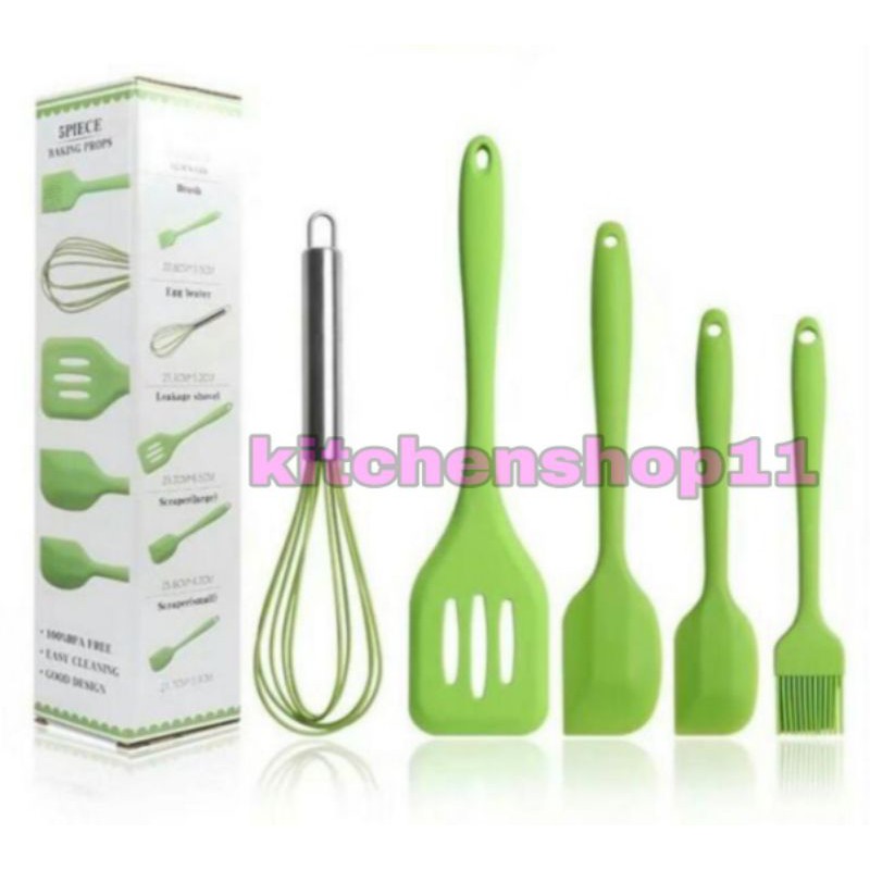 1 Set 5pcs alat masak silicone / kuas spatula sodet Sutil silicone / alat masak teflon silikon isi 5pcs