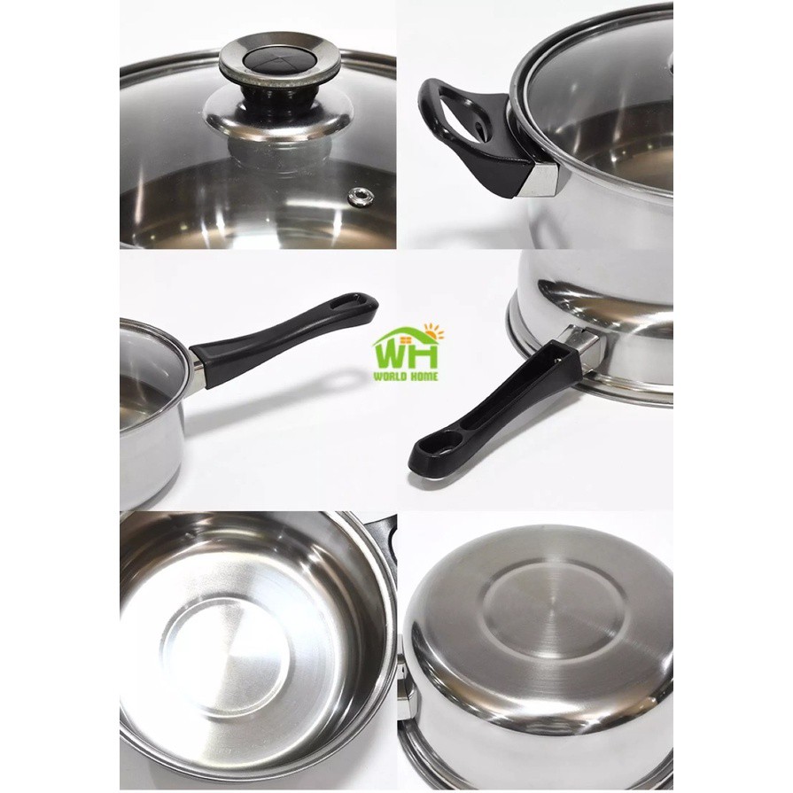 Panci Stainless 12pcs Tutup Kaca Tidak Karatan ADA BUBBLE TG-7 Wajan wok pan penggorengan