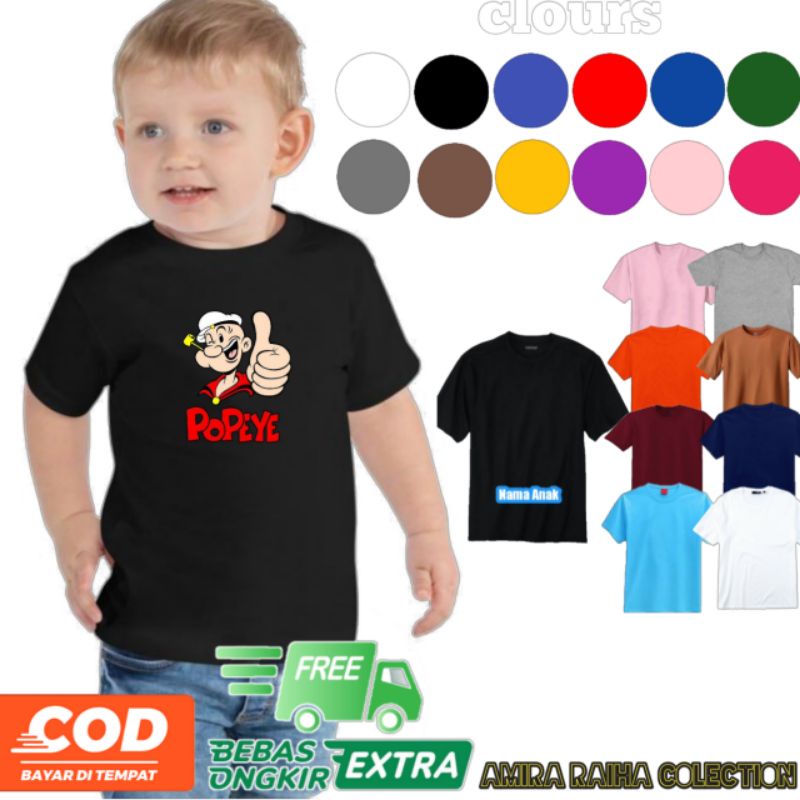 Baju kaos anak popeye/baju kaos anak gambar popeye/kaos karakter popeye