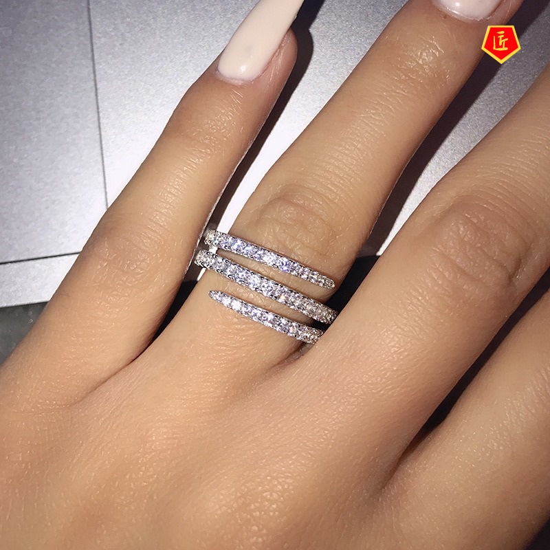 [Ready Stock]Creative Personality Micro-Inlaid Diamond Three-Circle Ring Fashion